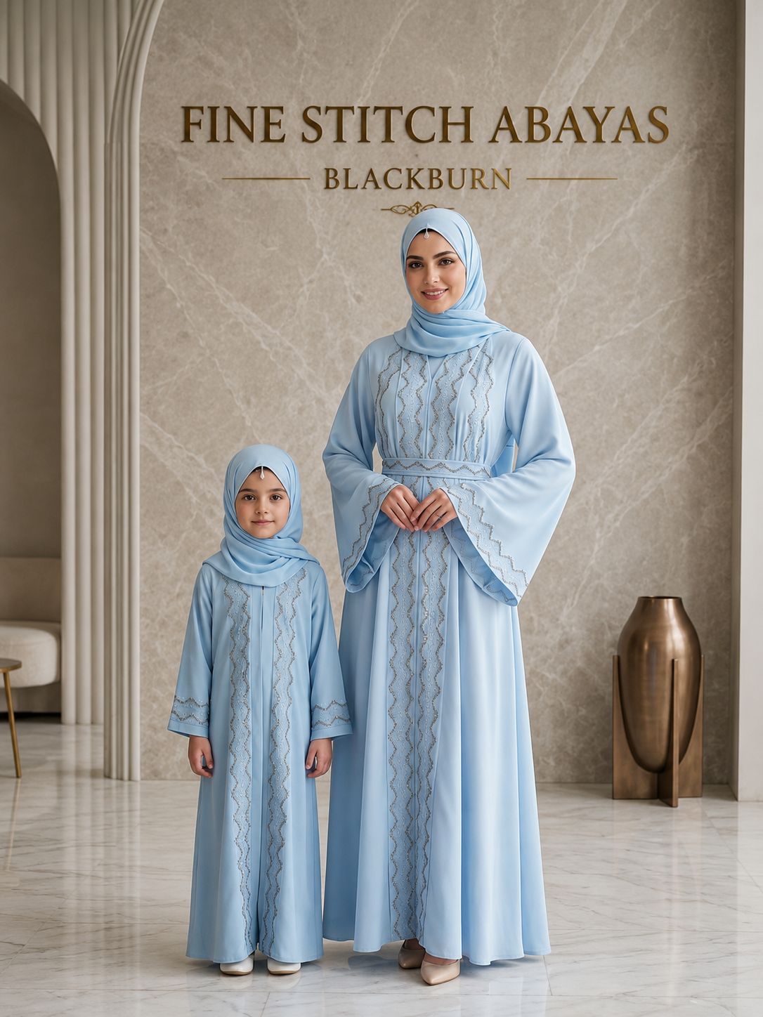 Azure Fine-Stitch Abaya