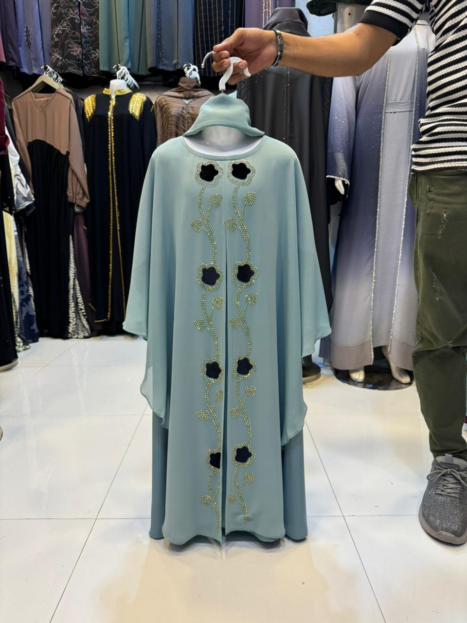 Mint Button Abaya